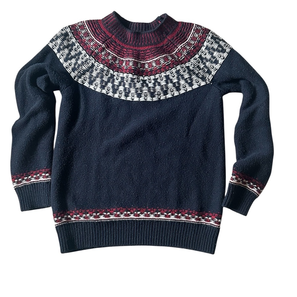 Vintage 2014 GAP Fair Isle Sweater Women’s Large Red White Navy Cozy Winter Knit